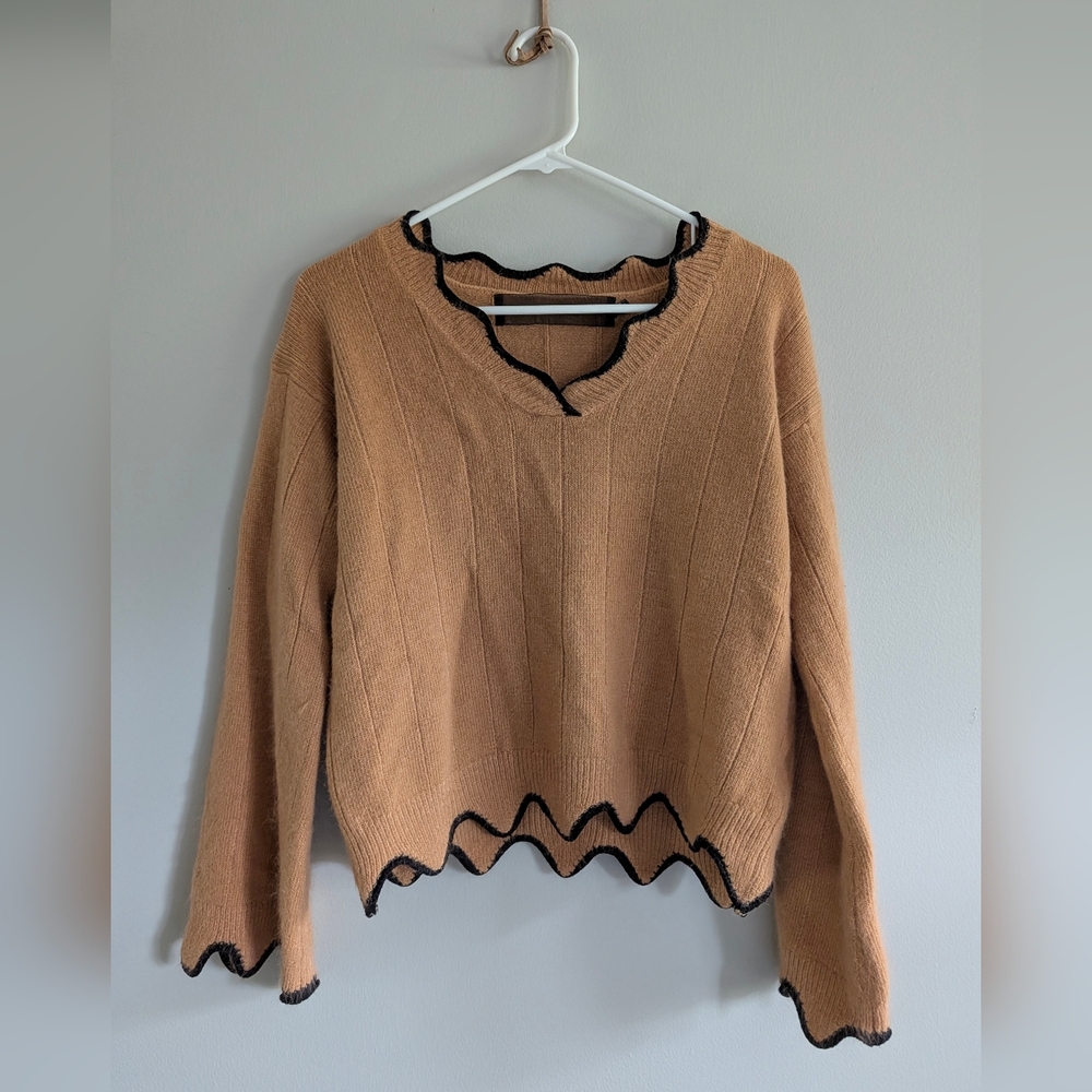Tan Sweater with Black Trim